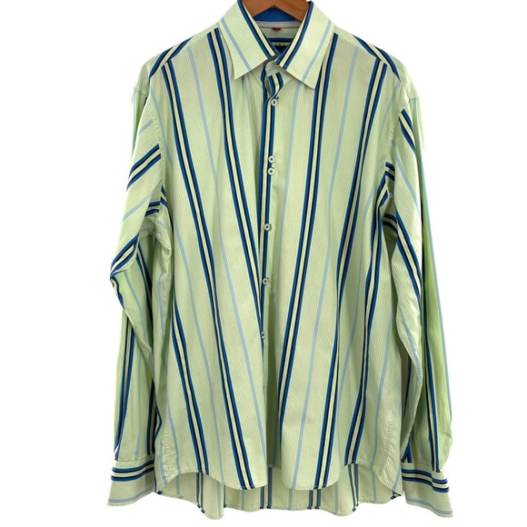 Luchiano Viscotti Long Sleeve Striped Button Up Shirt 2 Ply Mercerized Cotton XL - Picture 2 of 10